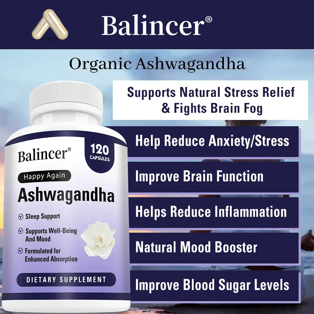 Ashwagandha + Black Pepper Extract Capsules - Helps Mood Reduce Anxiety and Stress, Improving Sleep, Brain Health Supplement