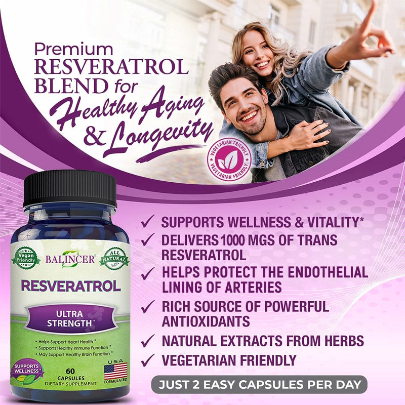 Balincer Resveratrol-Antioxidant Supplement,Trans-Resveratrol for Anti-Aging,Trans-Resveratrol for Heart Health and Fat Burning