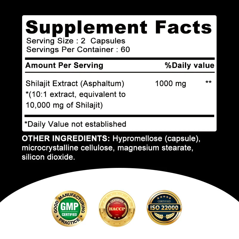 Pure Himalayan Shilajit Resin Capsules Formulated with 20% Fulvic Acid - 10:1 Extract 10,000mg Extra Strength