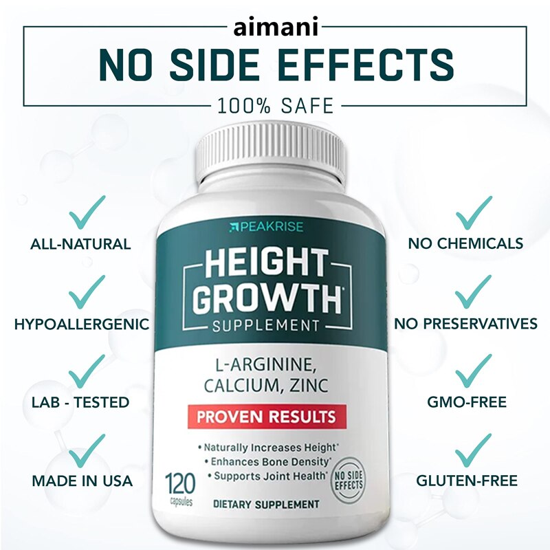 Height Boosting Vitamin Pills - L-Arginine Calcium Zinc Supplement - Height Boosting Vitamin Pills For Everyone - HGH Free
