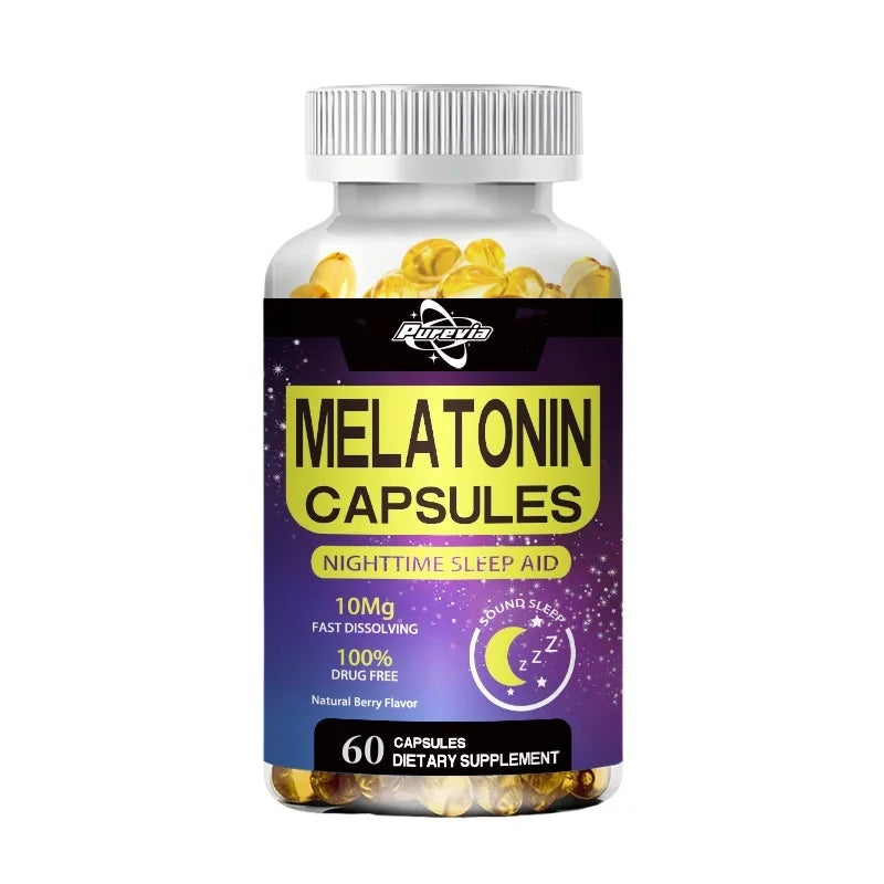 Purevia Melatonin 10mg || 120 Pills| Drug Free Aid For Adults || Vegetarian Capsule, Non-gmo, Gluten Free Supplement