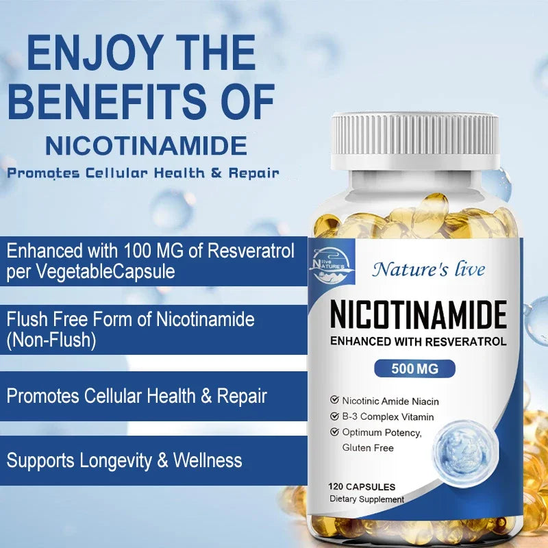 NATURE'S LIVE Nicotinamide Resveratrol 500MG, Anti-aging NAD Supplement 120/240/480 Capsules