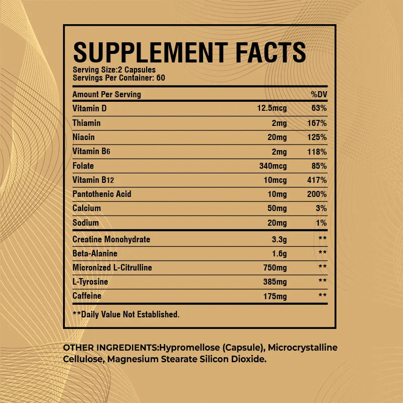 Pre-Workout Supplement - with Creatine Monohydrate, Citrulline - Replenish Energy, Build Muscle, Improve Athletic Performance