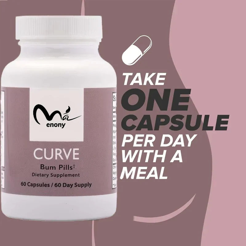 Curved Hip Enhancement Pill - Bum Booty Pill is suitable for larger buttocks. 60 easy to swallow capsules for quick effect