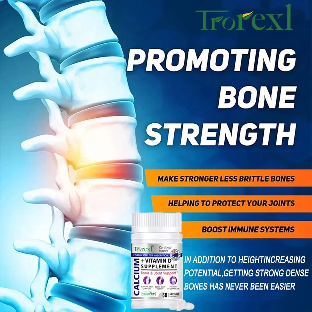 Trorexl Height Growth Pills Calcium Supplement Vitamin D3 Vegetarian Softgels Help Grow Taller,Immune & Bone Health Healing