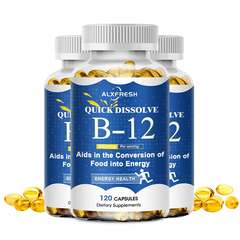Alxfresh Vitamin B12 Capsule 500 Mcg Methyl B12 Organic Spirulina Supports Healthy Mood Energy Heart&Eye Vitamin B12 Supplement