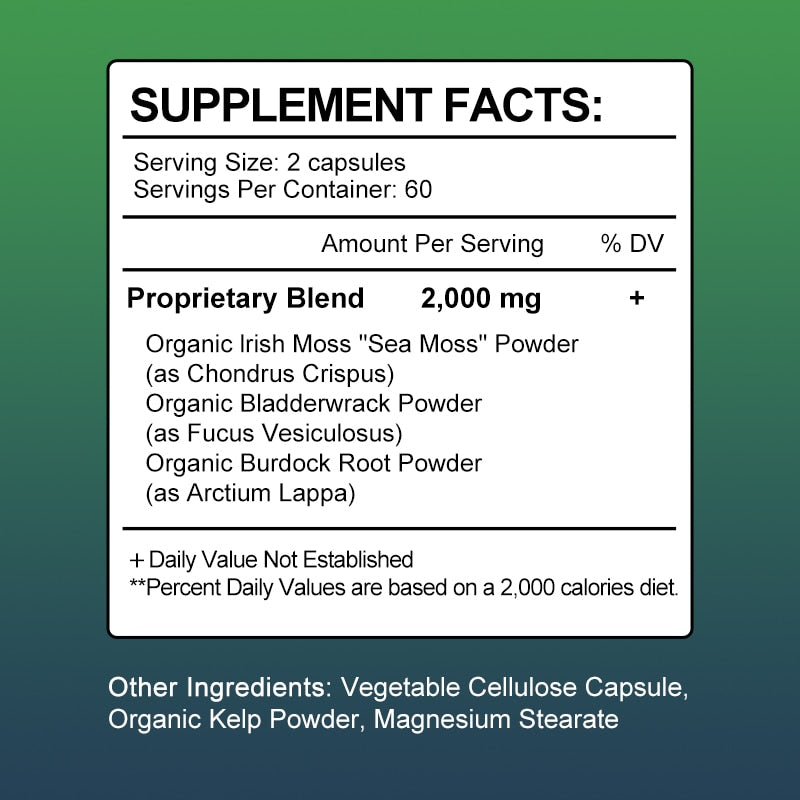 BEAU Sea Moss Capsule Iodine Supplement Support Thyroid Function Reduce Inflammation Protect Joints Boosts Digestion Healthy Gut