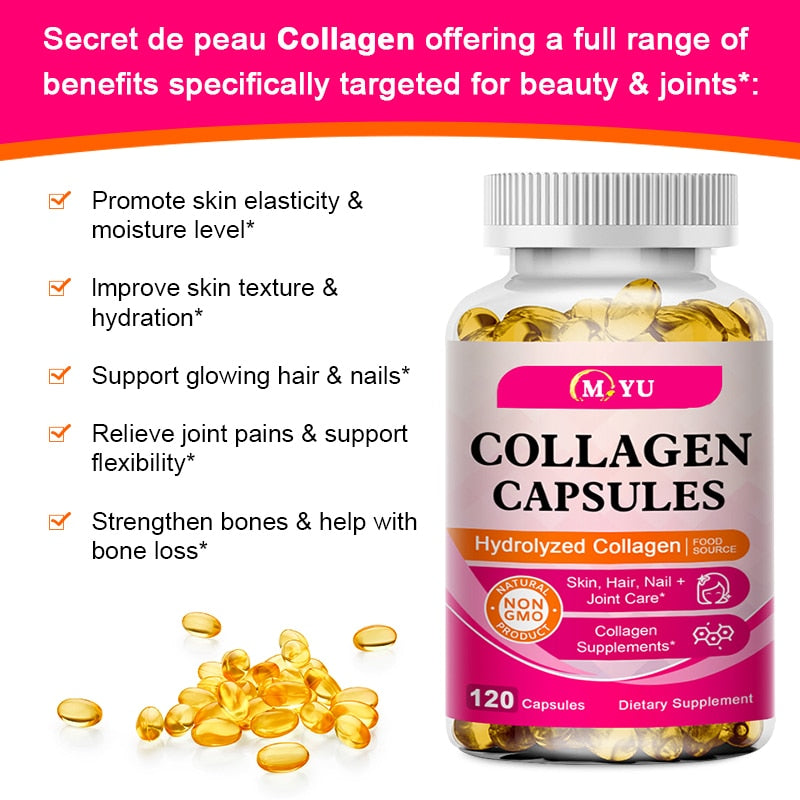 Hydrolyzed Collagen Capsules Support Skin&Joint& Hair & Nails Health Anti-aging Nutritional Supplements For Women