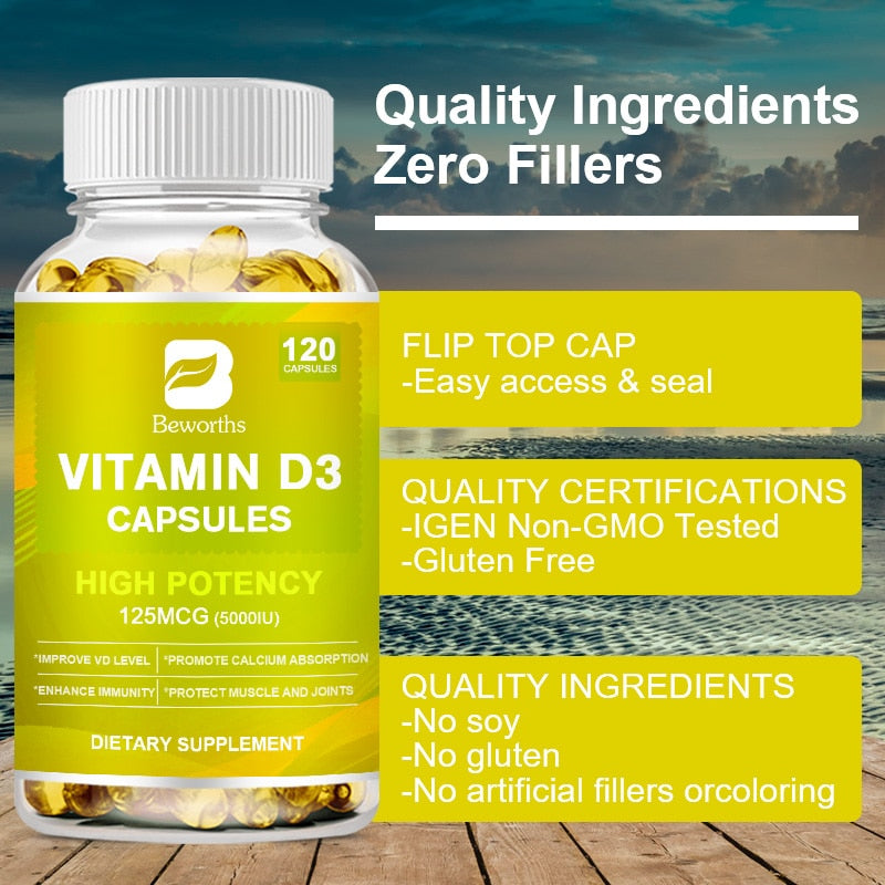 BW Vitamin D3 Capsules Strengthens Bones, Teeth, Heart and Nerves, Enhances Immune System Function Supplement For Women & Men