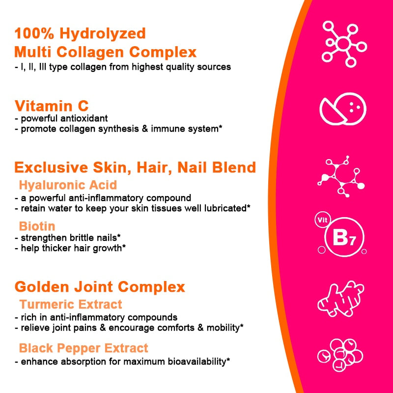 3 Bottles Hydrolyzed Collagen Capsule Support Skin Brightening&Joint&Hair&Nails Anti-aging Firming Skin Care Collagen Supplement