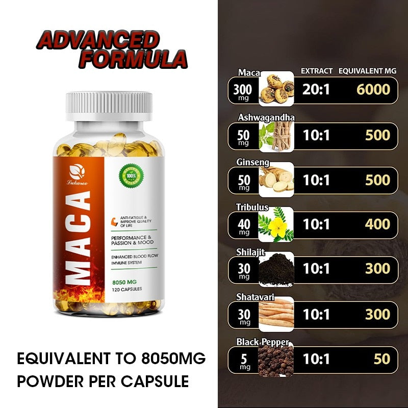 Lukaree Maca and Ashwagandha Root Extract Capsule Health Kidney Endurance Support Enhances Immunity Energy Supplement for Man