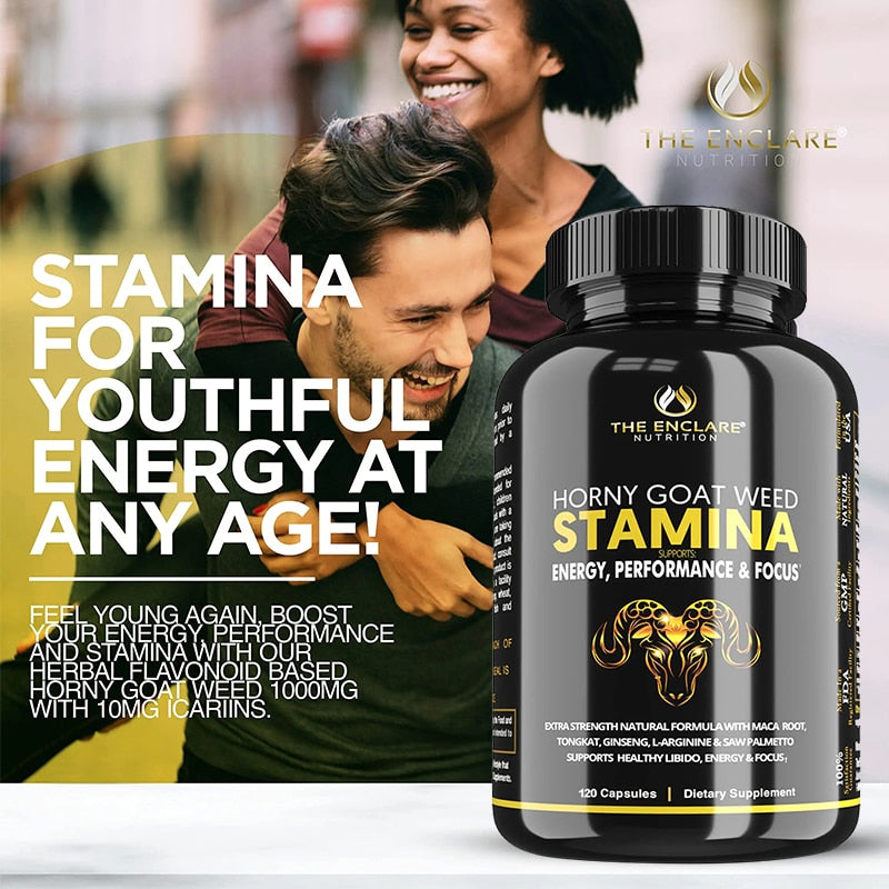 Horny Goat Weed Extract for Men and Women with Maca Root, Tongkat, Ginseng and more. Focus, Stamina, Performance Supplements