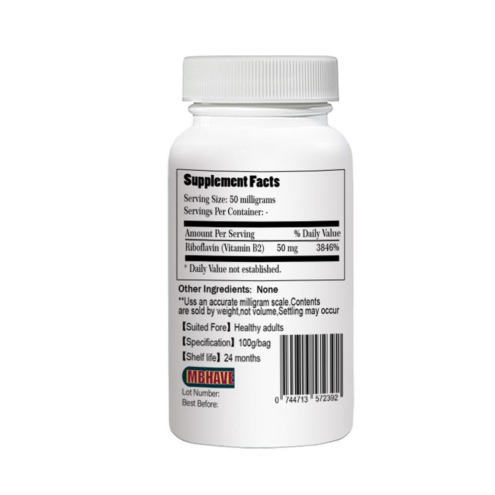 Free Shipping Riboflavin (Vitamin B2) 10g Supports the eyes Provides energy Works to support healthy metabolic function