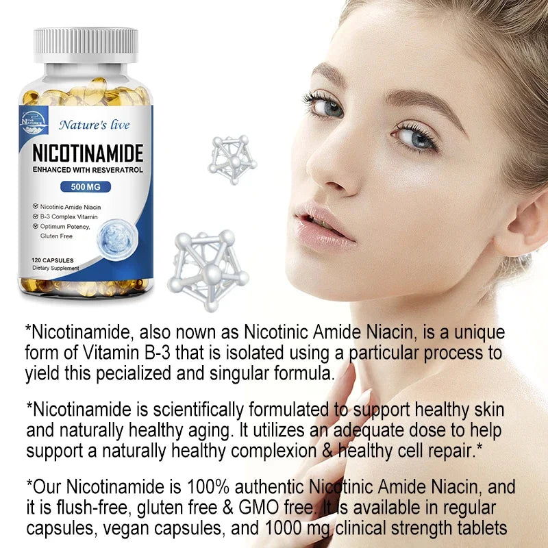 NATURE'S LIVE Nicotinamide Resveratrol 500MG, Anti-aging NAD Supplement 120/240/480 Capsules