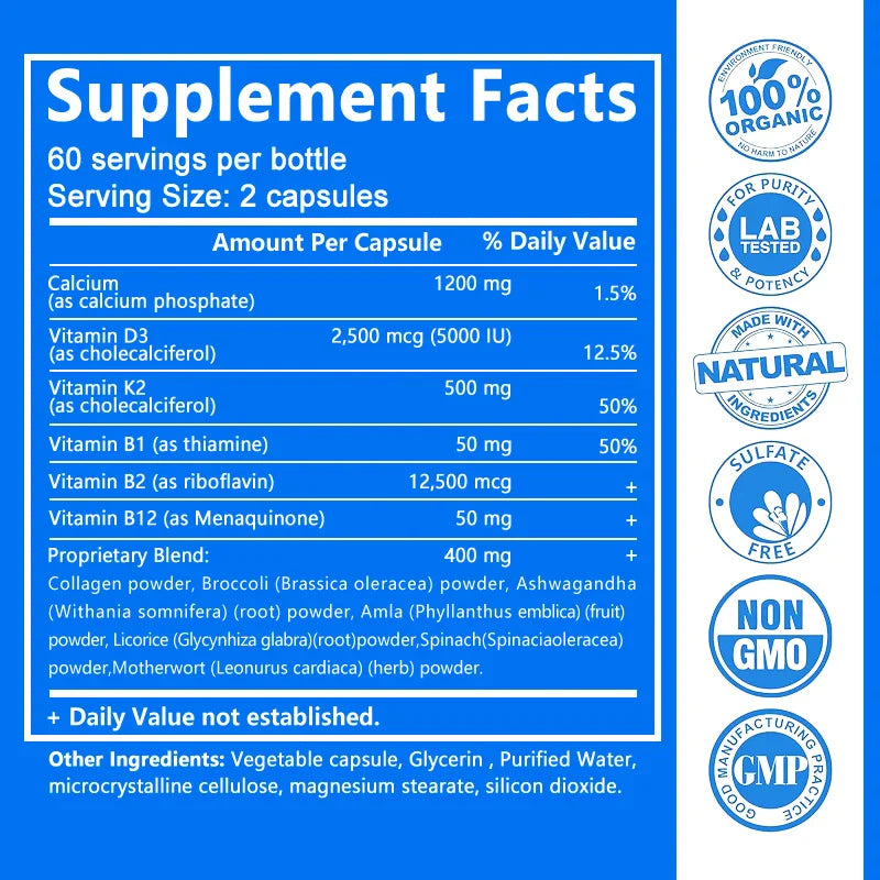 Balincer Vitamin D3+K2+B12 2000mg Capsules for Bone, Immune and Calcium Support, 120 Capsules Non-GMO