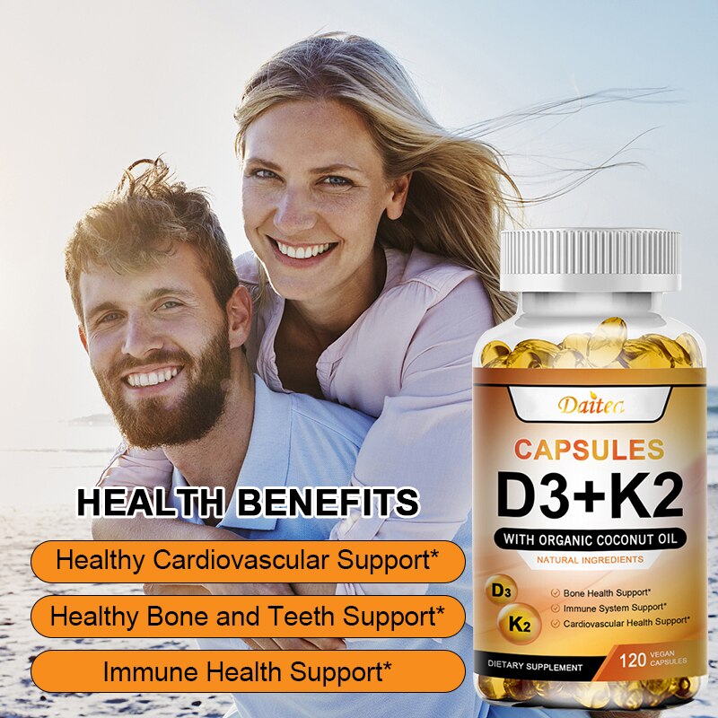 Vitamin D3 K2 Capsules Daily Supplement Supports Healthy Immune System Heart And Strong Bones Vegetarian Capsules