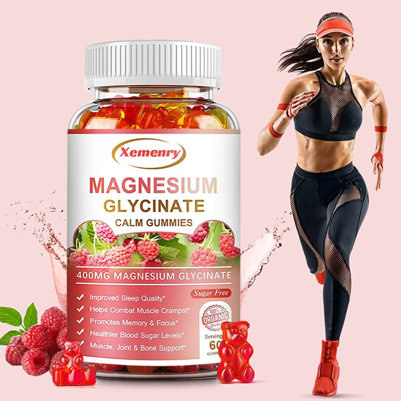 Magnesium Glycinate Gummies 400mg - Sugar Free Magnesium Potassium Supplement with Vitamins, CoQ10 for Calm Mood & Sleep Support