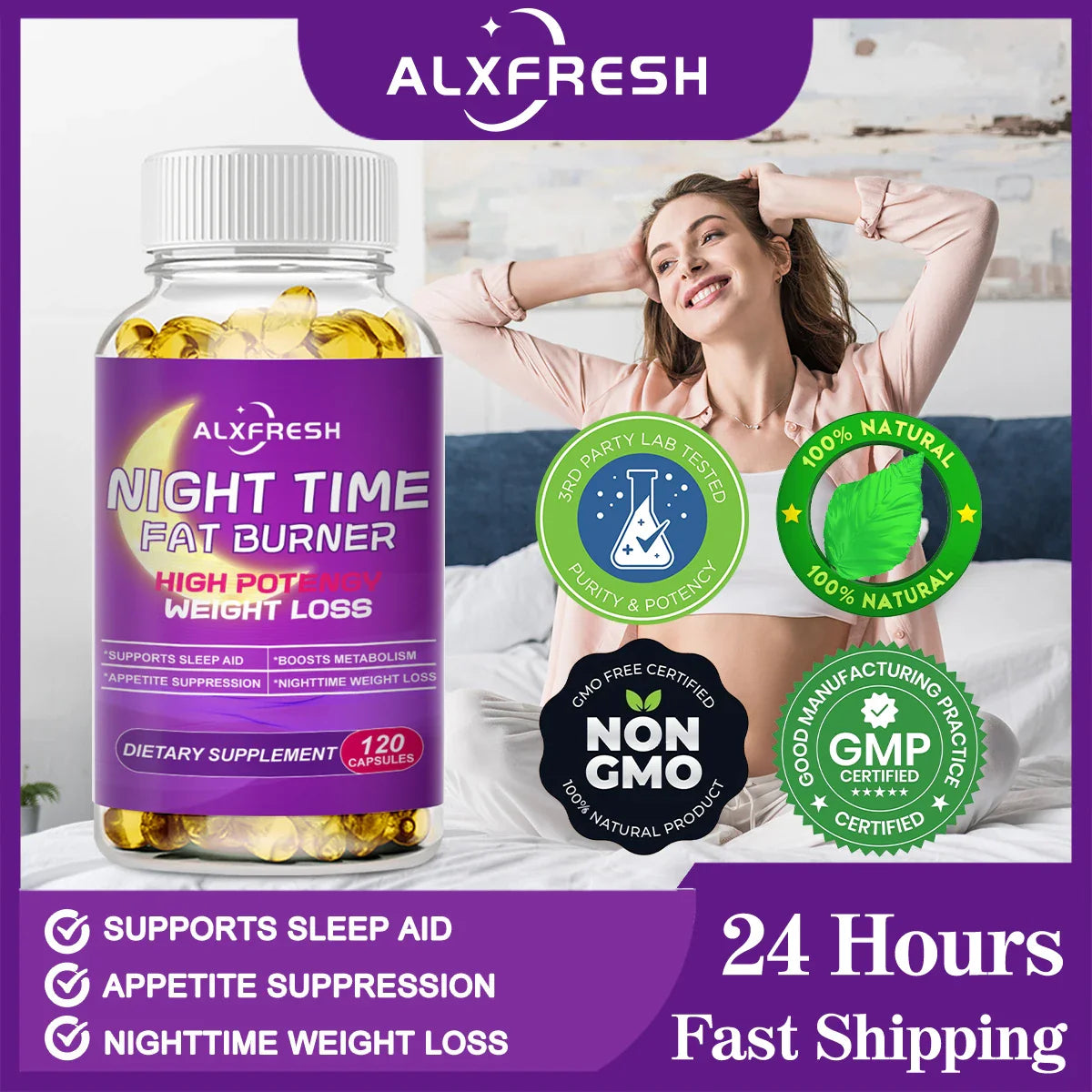 Nighttime Fat Burner Supplement for Improve Sleep Quality and Control Weight Gain Metabolism and Thermogenesis Relieve Pressure