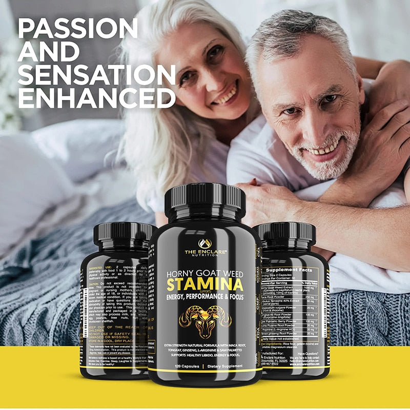 Horny Goat Weed Extract for Men and Women with Maca Root, Tongkat, Ginseng and more. Focus, Stamina, Performance Supplements