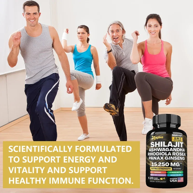 100% High Purity Shilajit Mineral Supplements, Eight Natural Ingredients, Ashwagandha,Ginseng, Turmeric, Energy Immunity Joints