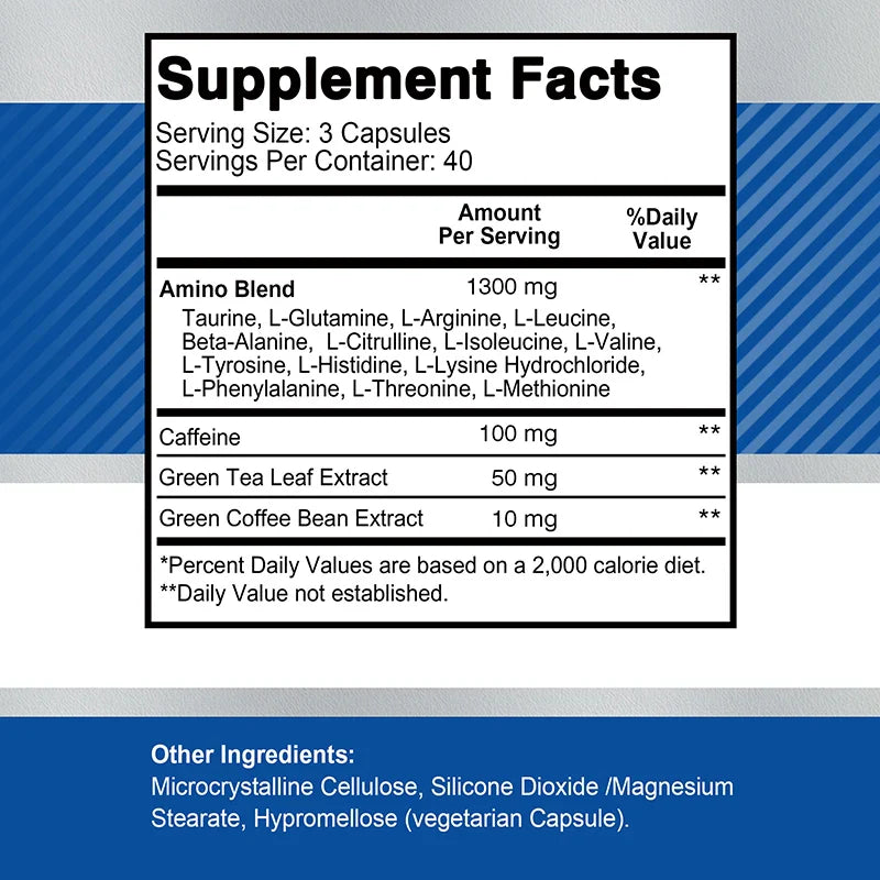 Amino Acid Capsules- Helps Increase Strength, Endurance, Protein Synthesis, Build Muscle Mass, Abs, Energy