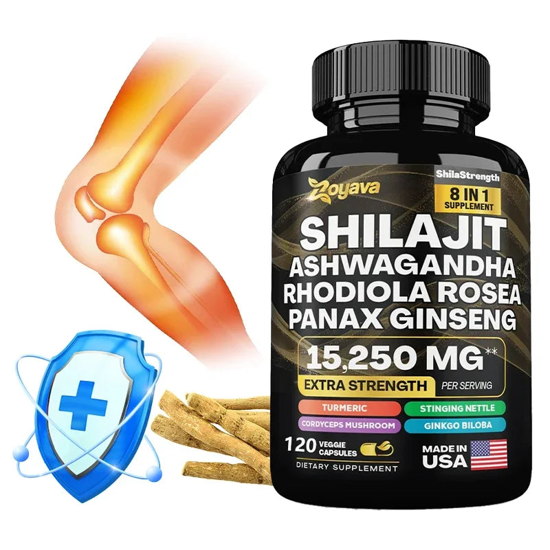 100% High Purity Shilajit Mineral Supplements, Eight Natural Ingredients, Ashwagandha,Ginseng, Turmeric, Energy Immunity Joints