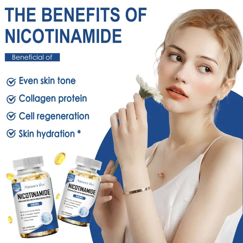 NATURE'S LIVE Nicotinamide Resveratrol 500MG, Anti-aging NAD Supplement 120/240/480 Capsules