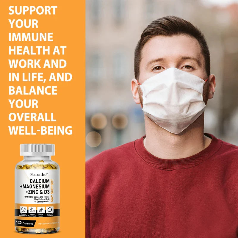 Zinc Calcium Magnesium and Vitamin D, Skeletal Muscle Joint Dental Support, Support Immune System Balance 30/60/120 Capsules