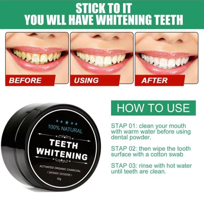 Teeth Whitening Powder Oral Treatment Natural Activated Charcoal Bright Dental Fresh Breath Remove Plaque Stains Hygiene Care