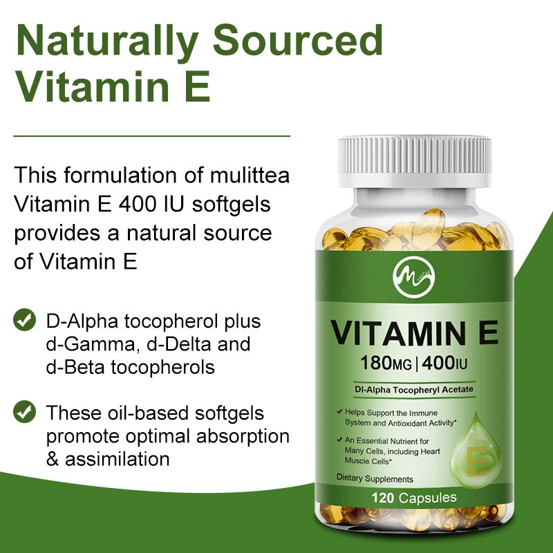 Minch Vitamin E 180Mg (400 Iu) Dl-Alpha Dietary Supplement for Antioxidant Support Vitamine Extract Capsules Anti-Wrinkle Whiten