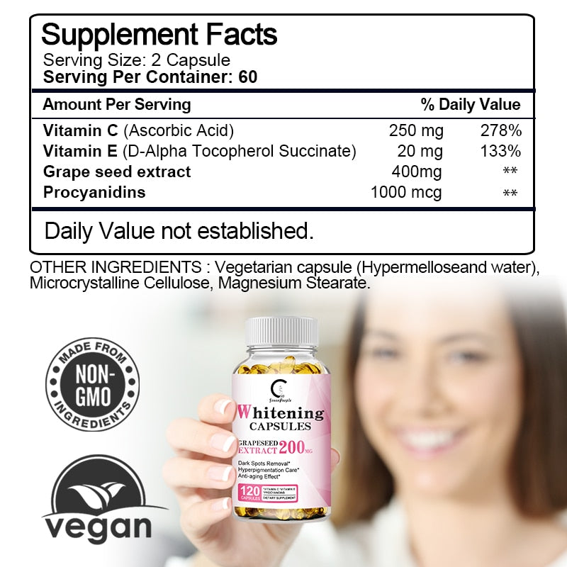 GPGP Greenpeople Grape Seed Whitening Capsules Dark Spots Remover Brighten Skin Antioxidant Dietary Supplements Easy To Absorb