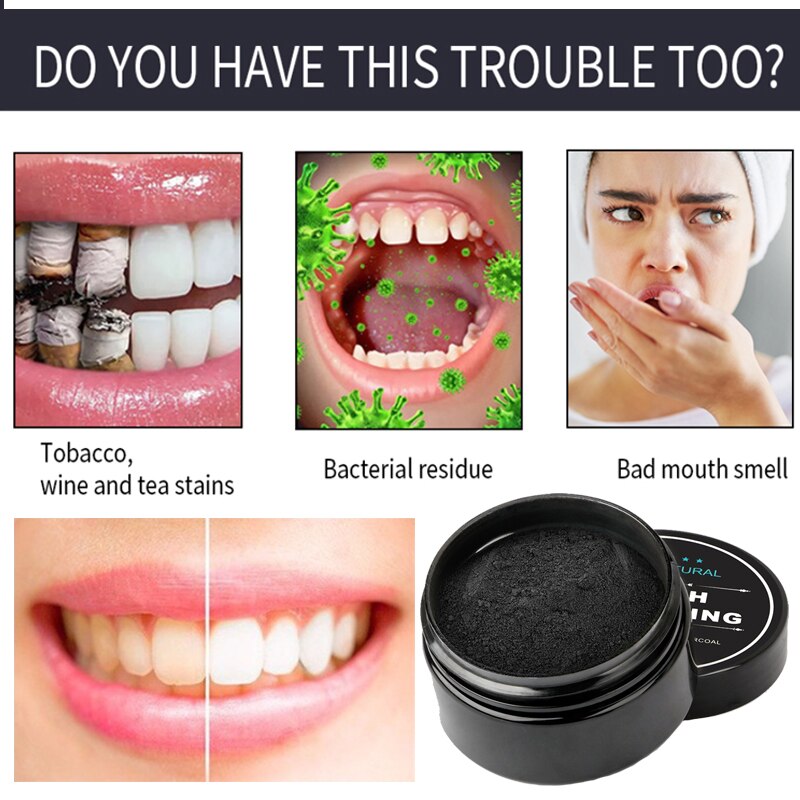 Teeth Whitening Powder Oral Treatment Natural Activated Charcoal Bright Dental Fresh Breath Remove Plaque Stains Hygiene Care