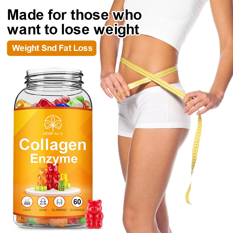 HFU Collagen Enzyme Gummies for Weight Loss Slimming for Woman Beauty Health Anti-aging Reduce Wrinkles Protease Supplement