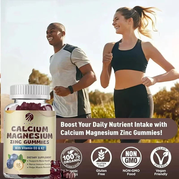 Calcium magnesium zinc gummie supplement containing vitamin D3 and K2, 60 capsules for bone health and muscle function in Pakistan Calcium magnesium zinc gummie supplement containing vitamin D3 and K2, 60 capsules for bone health and muscle function in Pakistan