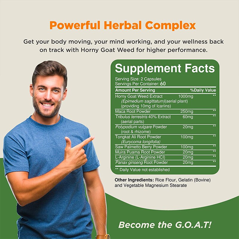 Male Energy Booster - Natural Horny Goat Weed Supplement - Supports Male Performance, Stamina, Energy Supplement