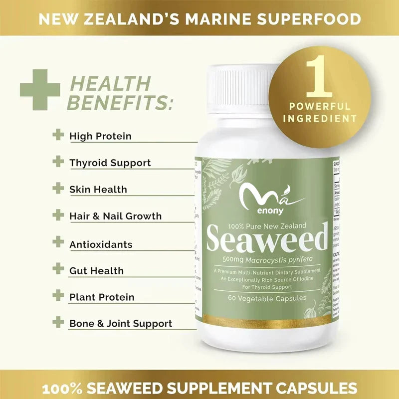 Seaweed and kelp supplement New Zealand | High quality -100% pure organic natural - Multiple nutrients - Iodine 60 capsules