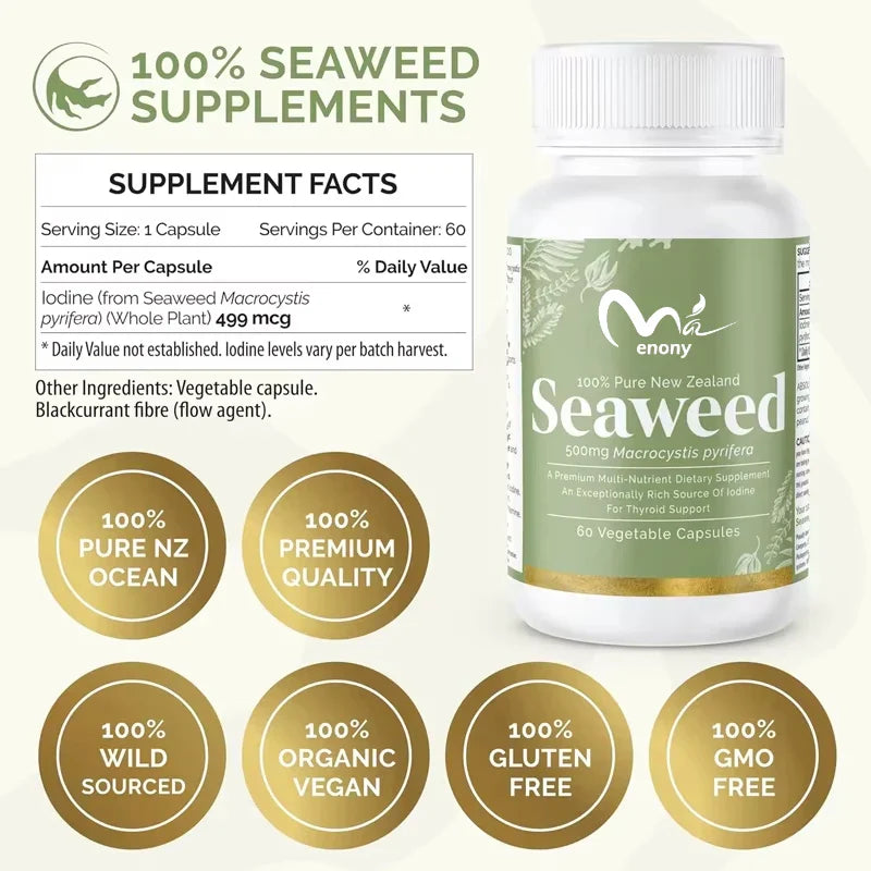Seaweed and kelp supplement New Zealand | High quality -100% pure organic natural - Multiple nutrients - Iodine 60 capsules