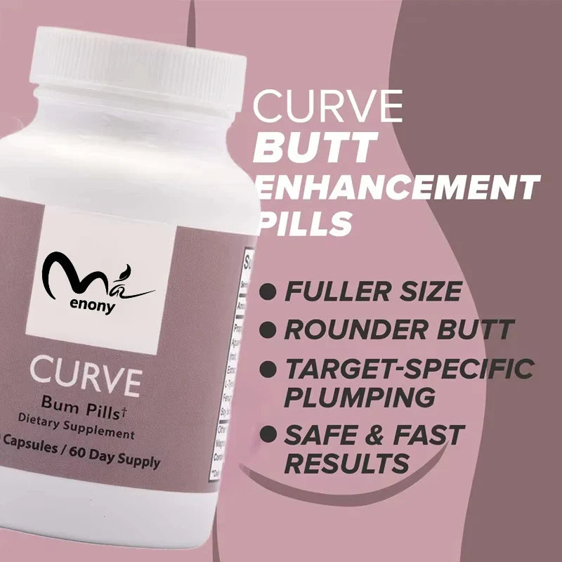 Curved Hip Enhancement Pill - Bum Booty Pill is suitable for larger buttocks. 60 easy to swallow capsules for quick effect