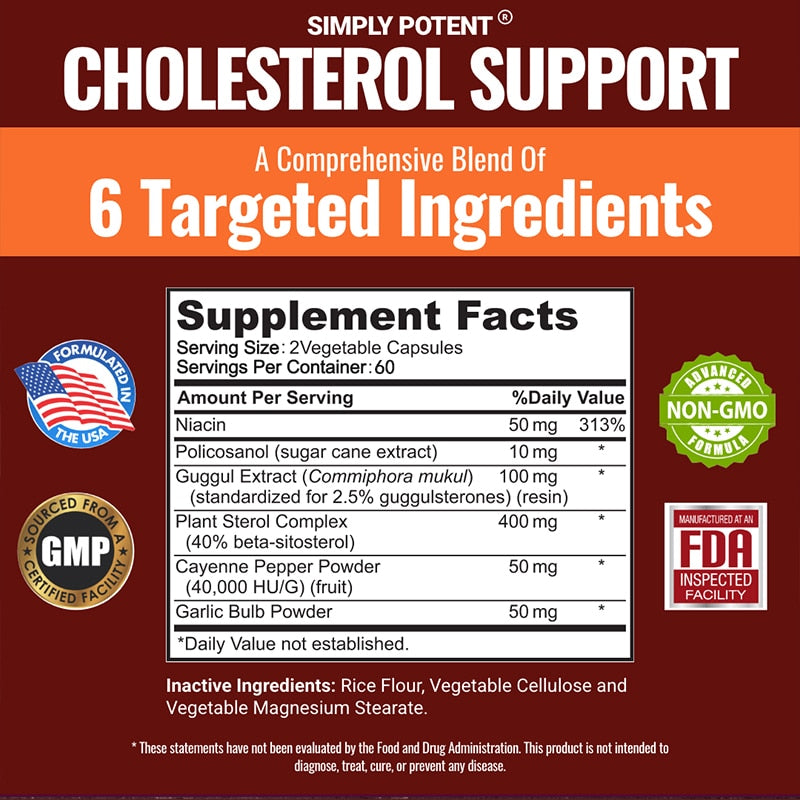 Cholesterol Support Supplement Lowers LDL & Triglycerides Natural Anxiety Relief Adrenal Support