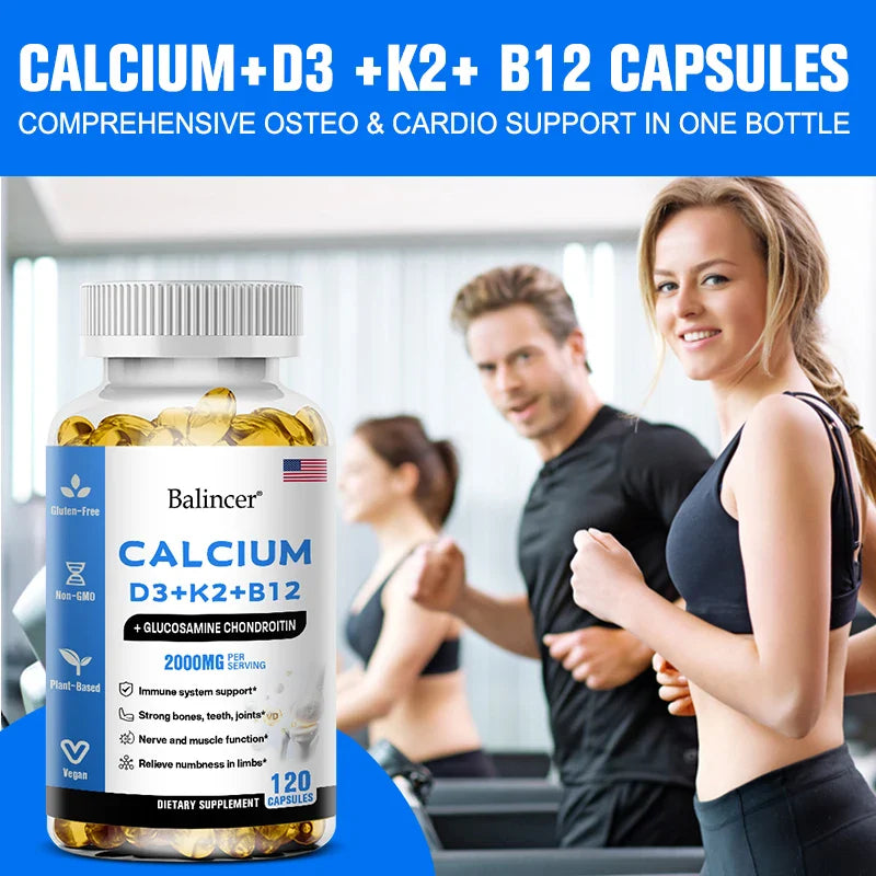 Balincer Vitamin D3+K2+B12 2000mg Capsules for Bone, Immune and Calcium Support, 120 Capsules Non-GMO
