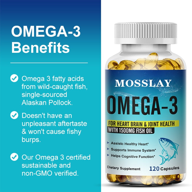 MOSSLAY Omega-3 S Fish Oil Dietary Supplement - Helps Support Brain and Heart Health, Including EPA & DHA - 1500 Mg Per Serving