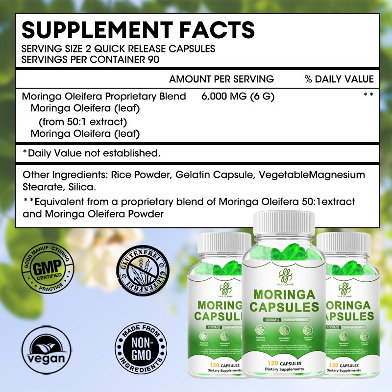 Natural Moringa oil Capsules Vitamin & Amino acid supplement High blood pressure Enhance immunity and promote insulin secretion