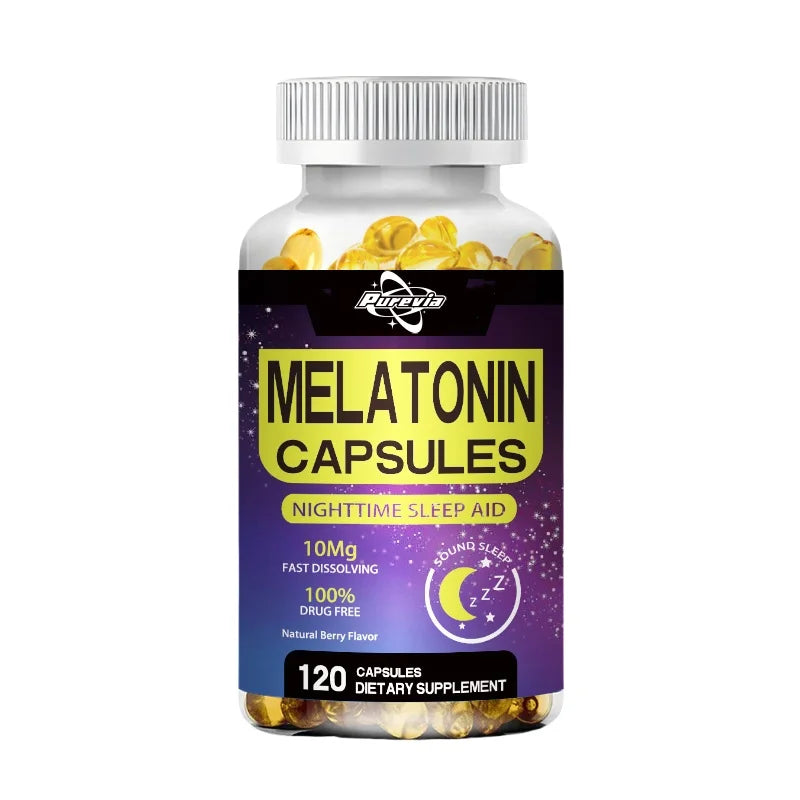 Purevia Melatonin 10mg || 120 Pills| Drug Free Aid For Adults || Vegetarian Capsule, Non-gmo, Gluten Free Supplement