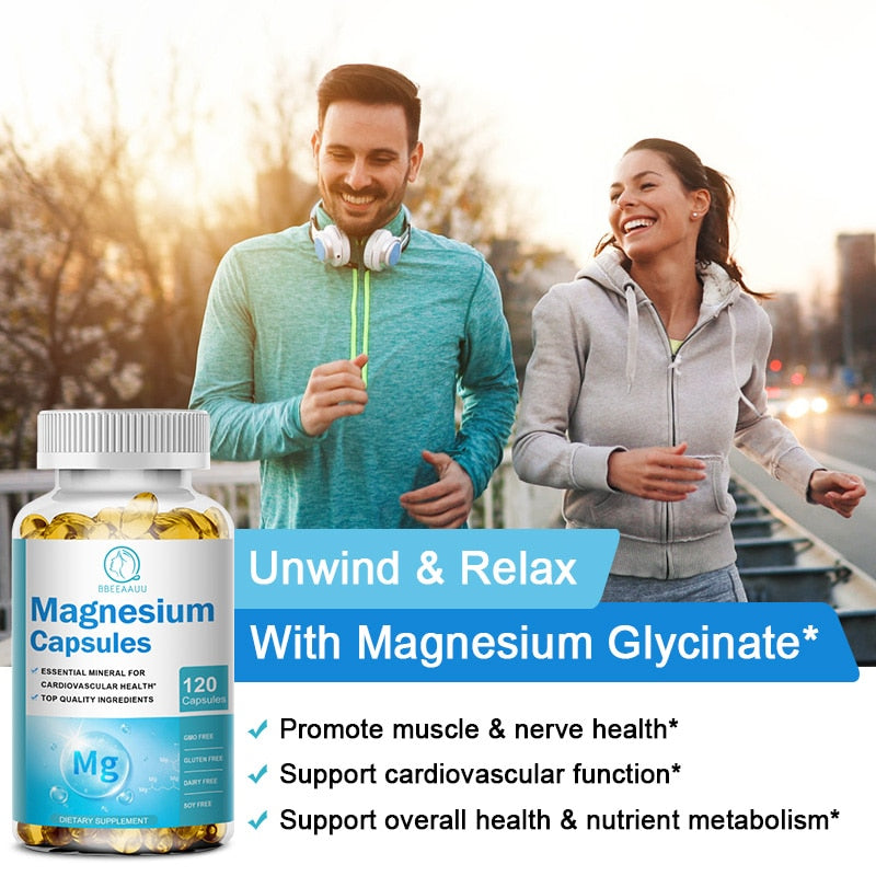 BBEEAAUU Chelated Magnesium Glycinate Capsules Promotes Muscle Heart and Bone Health Help Sleep Muscle Relaxation Anxiety Relief