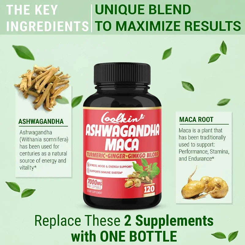 Ashwagandha and Maca Supplements - Supports Natural Health, Energy, Performance and Mood Supplements, Enhances Blood Flow