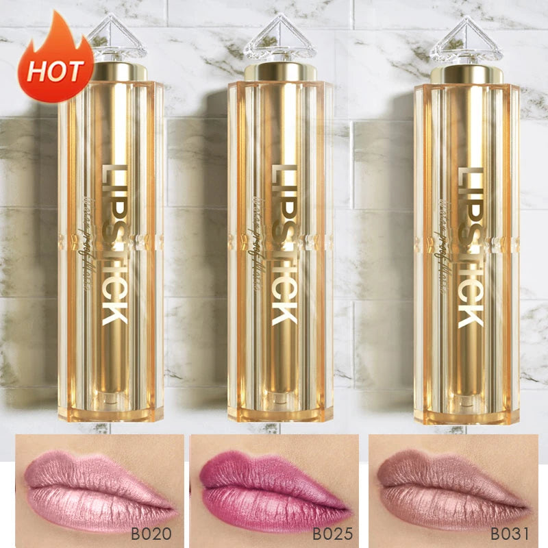 Silky Soft 3pcs/Set Matte Glitter Korean Lipstick Set Pearl Shimmer Waterproof Long Lasting Glitter Pink Orange Makeup Lipstick