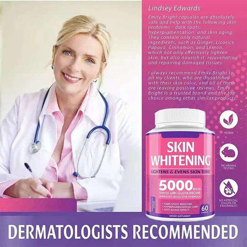 Skin Whitening Capsules - Glutathione, Helps with Dark Spots and Pigmentation, Has Anti-aging and Antioxidant Properties