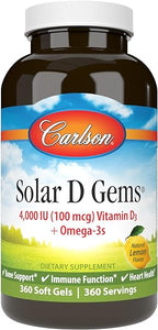Solar D Gems, Vitamin D3 and Omega-3 Supplement, 4000 IU (100 mcg) D3, 115 mg Omega-3 EPA and DHA, Vitamin D Fish Oil Capsule, Bone & Immune Health, Vitamin D Supplement, Lemon, 360 Softgels in Pakistan