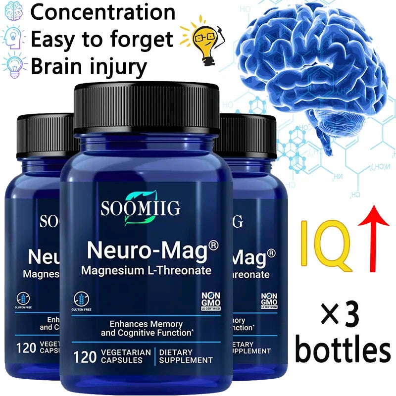 Soomiig Magnesium L-Threonate - Promotes Brain Health, Enhances Memory, Concentration & Cognition, Boosts Nerve Energy