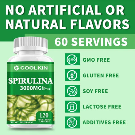 Spirulina Capsules 3000mg - Supports Immune Health and Cardiovascular Function, and Enhances Digestion